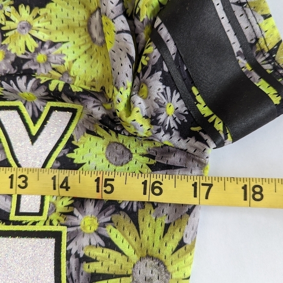 Justice Glitter Jersey Daisy Print Black Detailing Neon Green White Grey- sz 16 - Picture 5 of 8